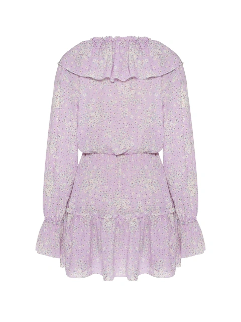 Lilac mini dress with floral print and ruffles, 2 Lilac mini dress with floral print and ruffles, 2