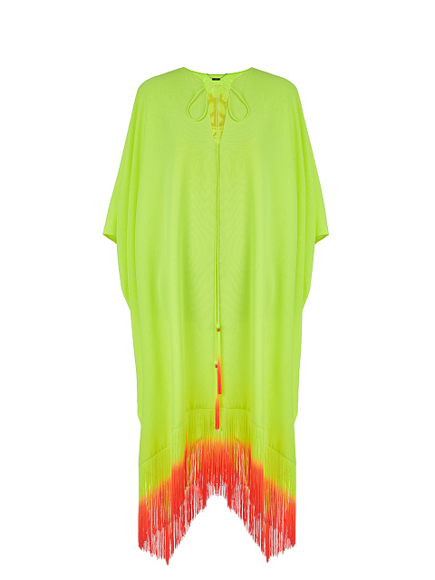 Neon Yellow & Orange Fringed Tunic Dress, 1