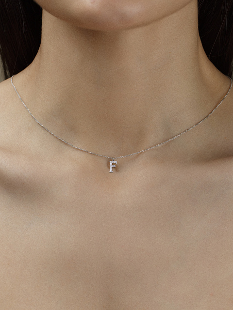White Gold & Diamonds Letter "F" Necklace, 2