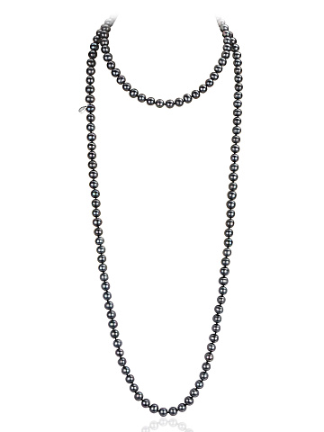 Silver necklace with black pearl beads, 110 cm, 1