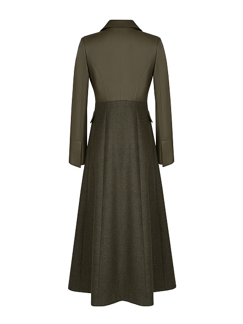 Khaki Green Leather & Wool Coat, 2