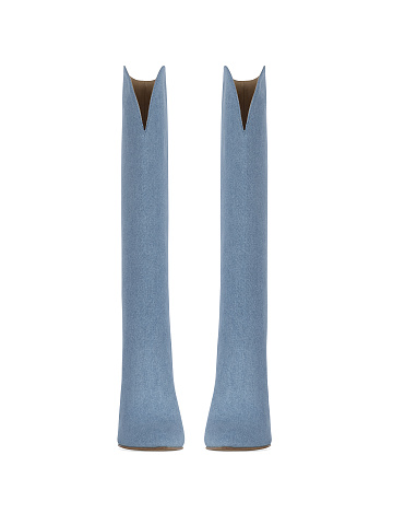 Light Blue Denim Heeled Tall Boots, 2