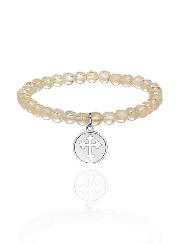 Silver & Rutilated Quartz Beaded Bracelet, 1