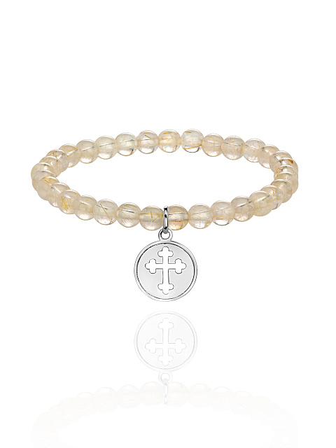 Silver & Rutilated Quartz Beaded Bracelet, 1