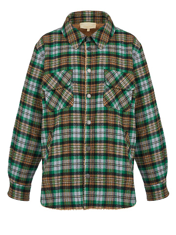 Men's Green Checked Faux Fur Lined Shirt, 1