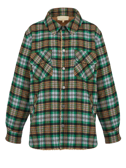 Men's Green Checked Faux Fur Lined Shirt, 1 Men's Green Checked Faux Fur Lined Shirt, 1