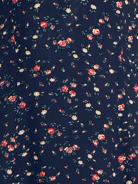 Dark Blue Floral Print Midi Dress, 3