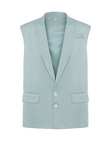 Light Turquoise Single Breasted Silk Vest, 1