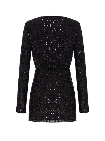 Black Sequin Draped Mini Dress, 2