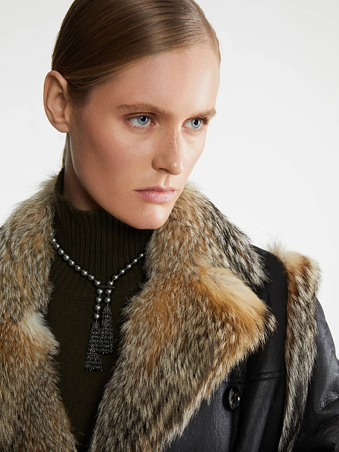 Fox Fur Trimmed Black Shearling Coat, 8 Fox Fur Trimmed Black Shearling Coat, 8
