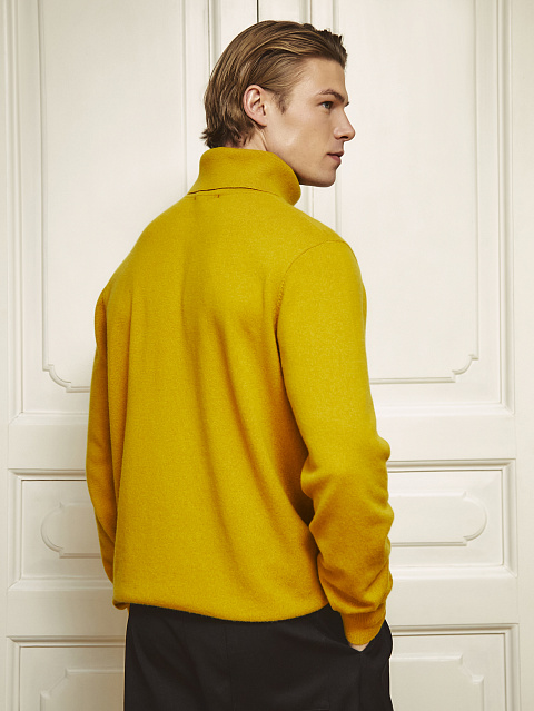 Men's Yellow Cashmere Turtleneck Sweater, 5