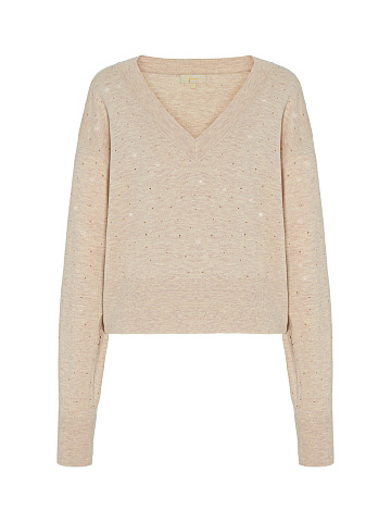 Light Pink Rhinestone Cashmere Pullover, 1
