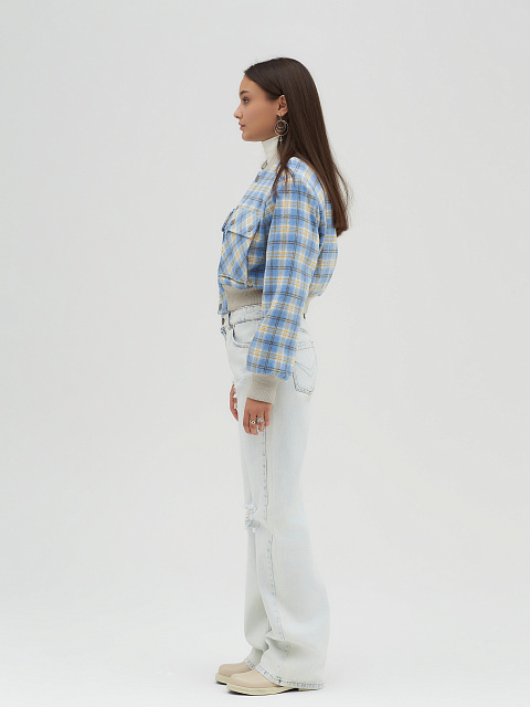 Light Blue Plaid Cropped Bomber Jacket, 6 Light Blue Plaid Cropped Bomber Jacket, 6