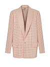 Жакет однобортный из персиковой костюмной ткани, расклеенной стразами  