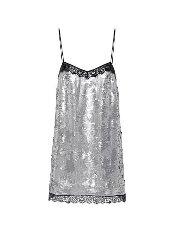 Silver Lace Trim Sequin Mini Dress, 1