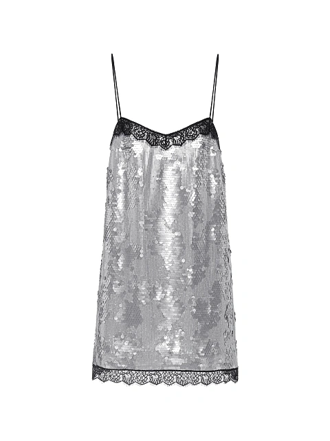 Silver Lace Trim Sequin Mini Dress, 1 Silver Lace Trim Sequin Mini Dress, 1