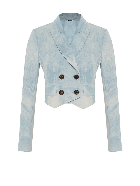 Light Blue Double-Breasted Cropped Denim Blazer, 1