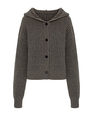 Grey hooded cardigan, 1