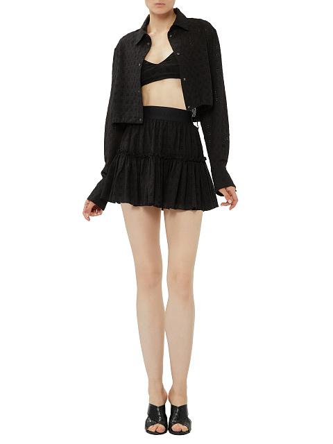 Black Cotton Lace Set Of Bra & Cropped Shirt, 6