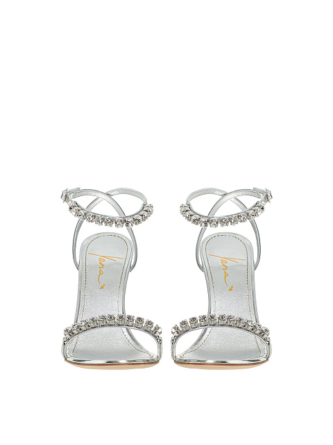 Silver Leather Sandals With Rhinestones, 2