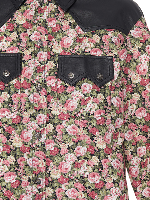 Pink Cotton & Black Leather Floral-Print Shirt, 4