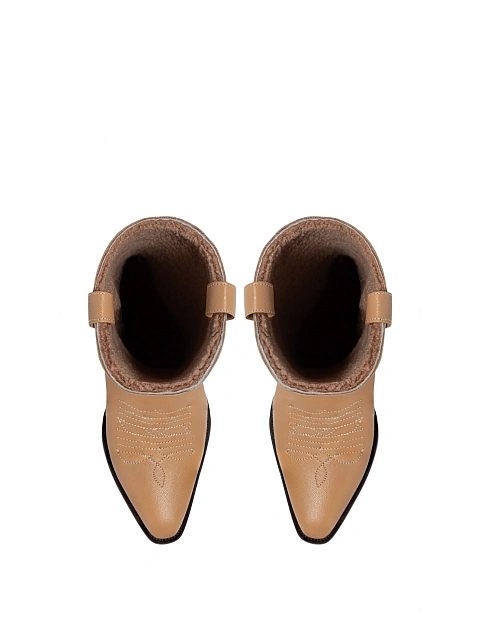 Beige Shearling High Cowboy Boots, 4