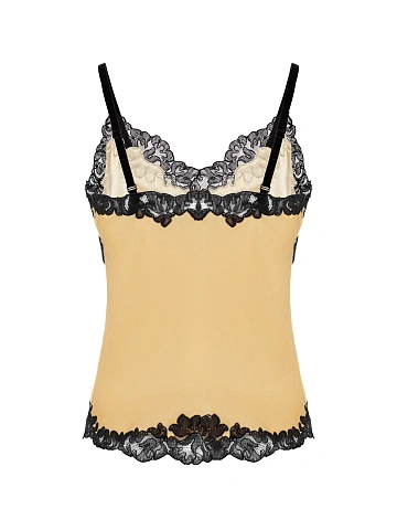 Yellow Lace Trim Velvet Top, 2