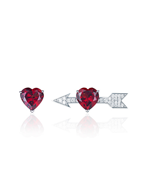 White Gold, Diamonds & Heart-cut Rubies Studs, 2