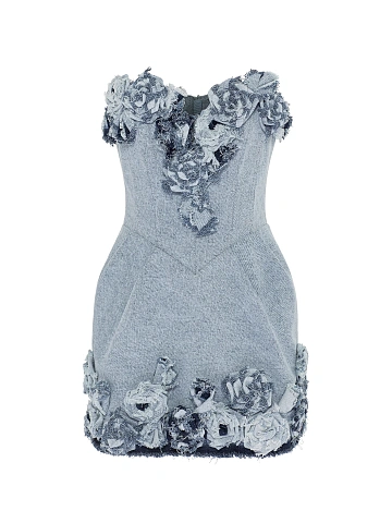 Light Blue Rose Denim Mini Dress, 1