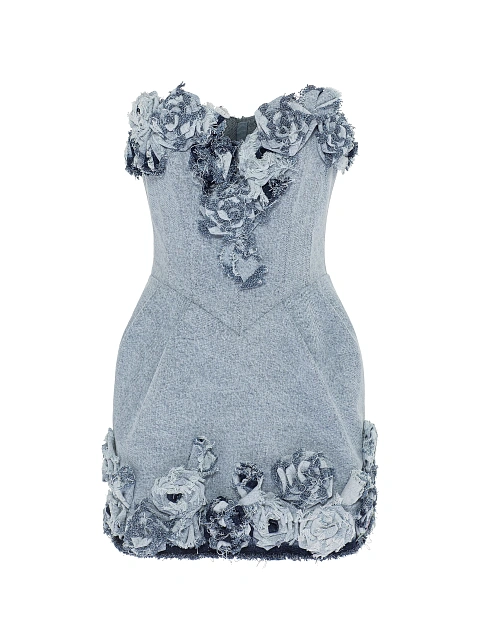 Light Blue Rose Denim Mini Dress, 1 Light Blue Rose Denim Mini Dress, 1