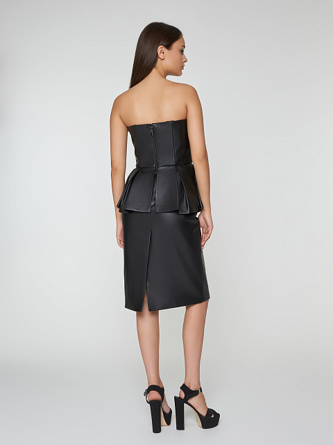 Black Faux Leather Peplum Midi Dress, 6