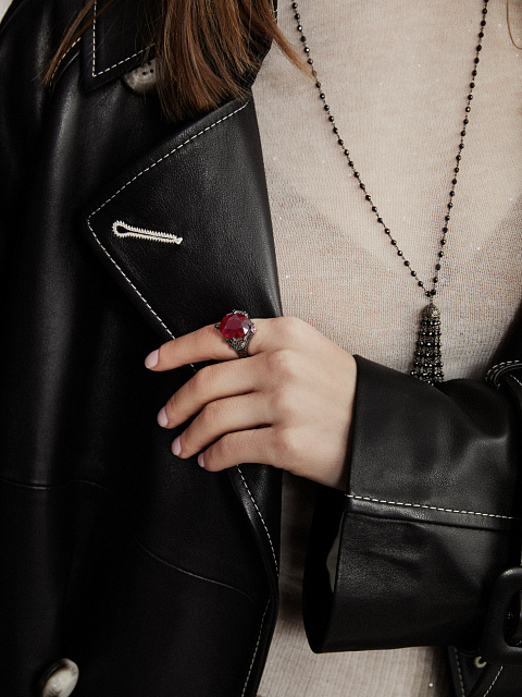 Black Round Diamond, Oval Ruby & Black Gold Ring, 4