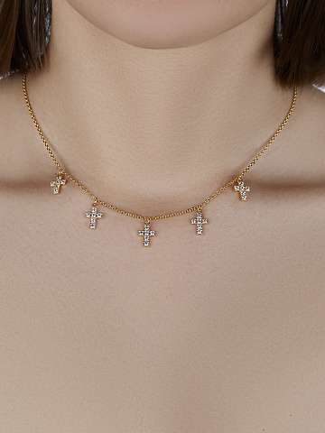 Rose Silver & Cubic Zirkonia Cross Necklace, 2