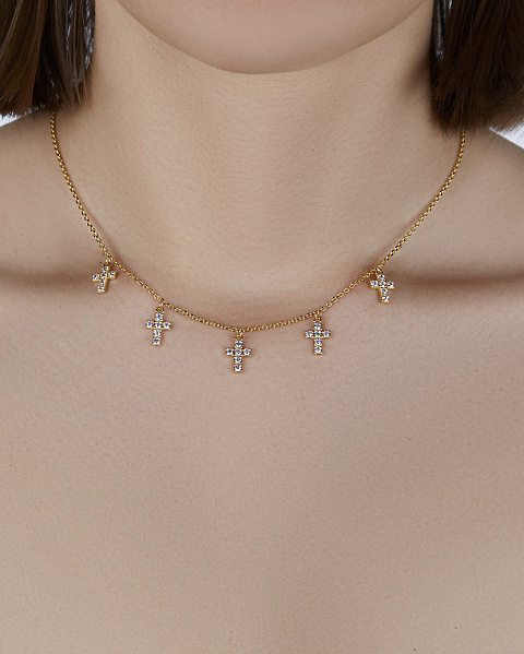 Rose Silver & Cubic Zirkonia Cross Necklace, 2