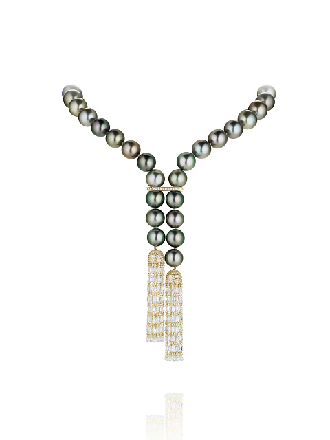 Yellow gold necklace-belt with diamonds and pearls, 1