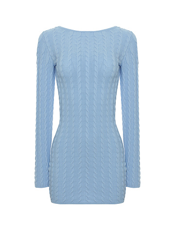 Blue knitted mini dress with open back, 1