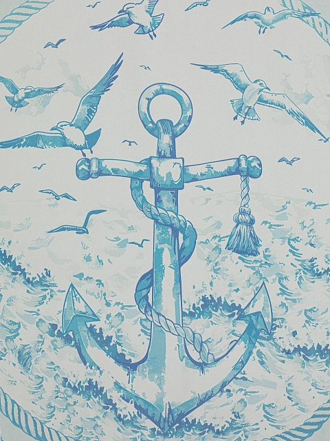 White and blue silk scarf with anchor, 2 White and blue silk scarf with anchor, 2
