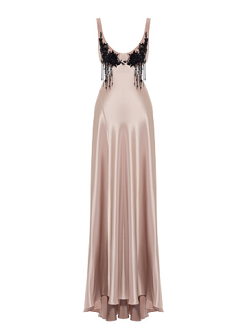 Pale Pink Embroidered Cut Out Maxi Dress, 1