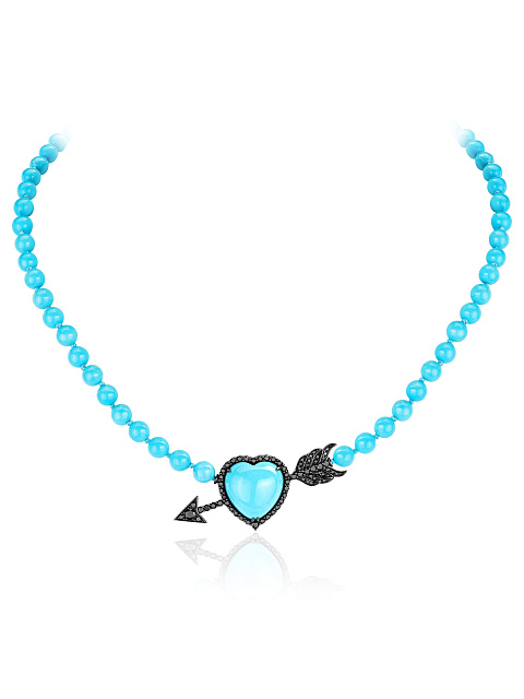 Oxidized gold necklace with diamonds and turquoise, 1