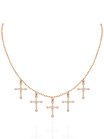 Rose Silver & Cubic Zirkonia 5 Crosses Necklace, 1