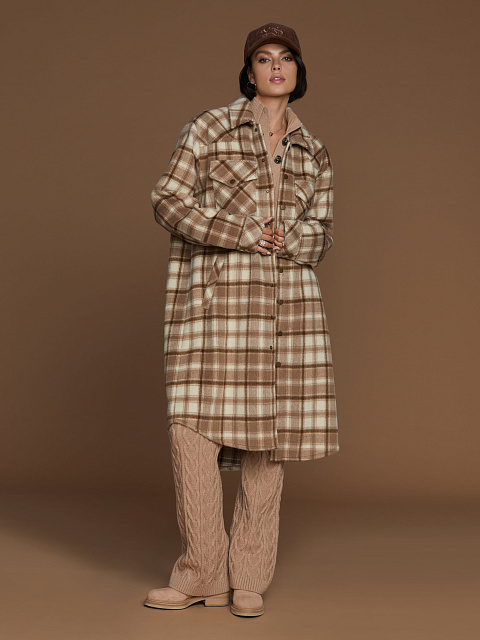 Light Brown Checked Wool Long Overshirt, 4 Light Brown Checked Wool Long Overshirt, 4