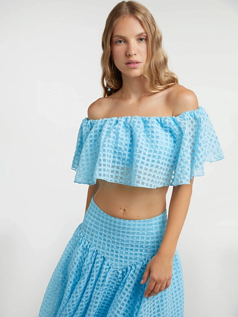 Blue Checked Chiffon Top & Midi Skirt, 7 Blue Checked Chiffon Top & Midi Skirt, 7