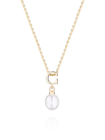 Gold-plated silver necklace with a pendant with the letter C and a pearl, 1