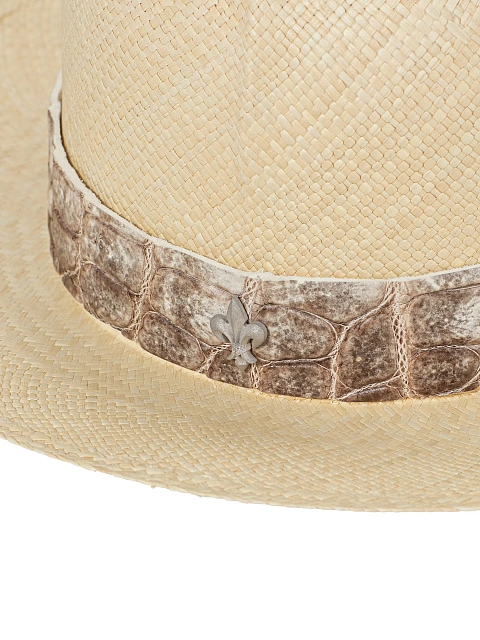 Himalayan Crocodile Leather Trimmed Straw Hat, 4 Himalayan Crocodile Leather Trimmed Straw Hat, 4