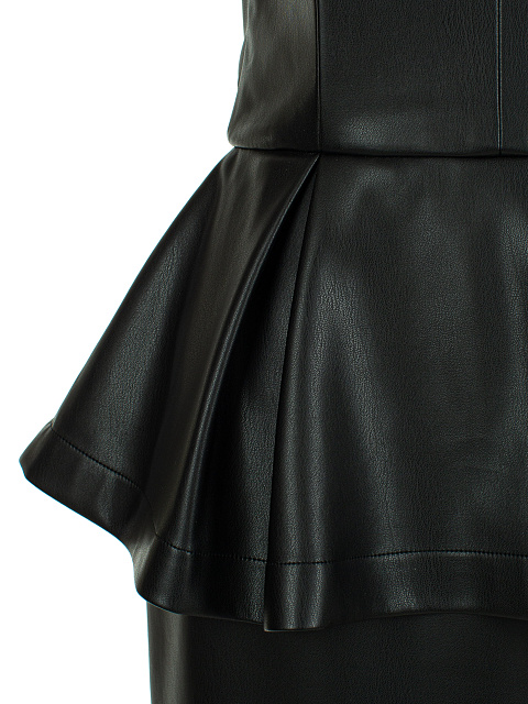 Black Faux Leather Peplum Midi Dress, 3