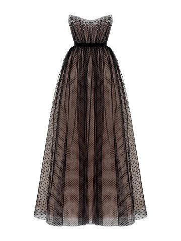 Black Polka Dot Tulle Maxi Dress, 1