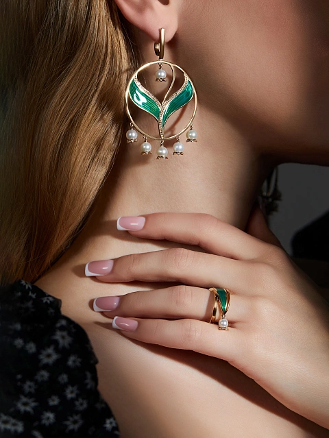 Gold, Pearls & Yellow Diamonds Hoop Earrings, 5