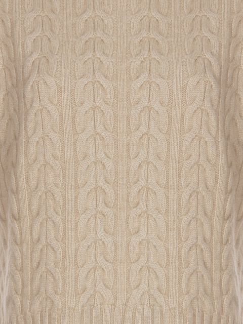 Beige Cashmere Cable Knit Sweater, 3