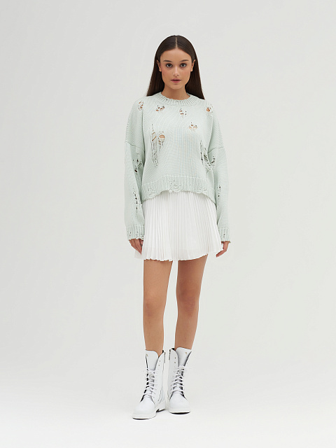 Mint Green Distressed Cropped Cotton Sweater, 5 Mint Green Distressed Cropped Cotton Sweater, 5