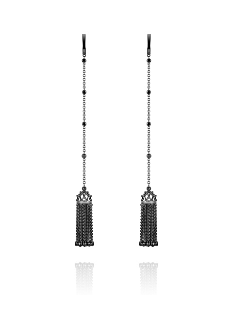 Black Gold & Black Diamond Tassel Earrings, 1